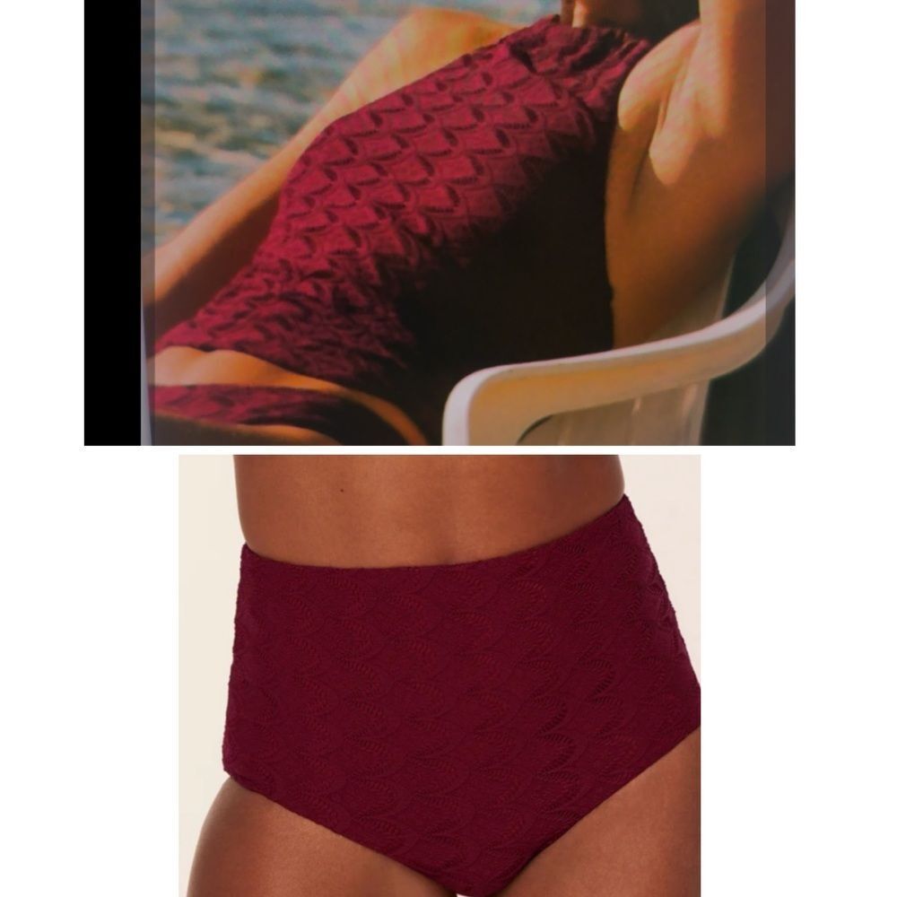 Andie Bikini Set Baja Top Super‎ High Waisted Bottom Size M Syrah Red Lace NWT